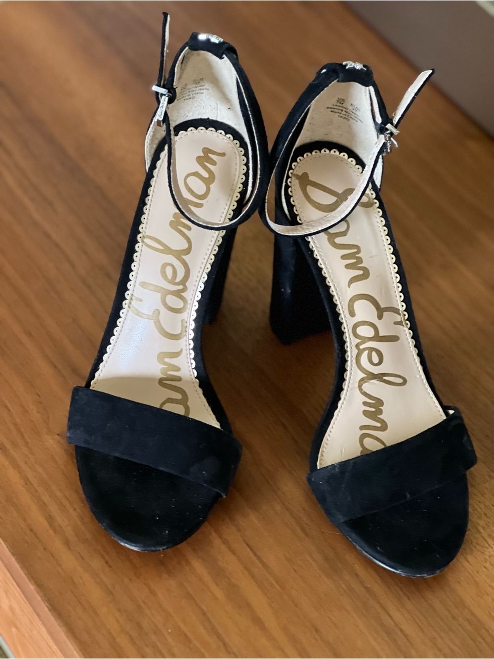 Sam Edelman Black Suede Ankle-Strap Block Heels